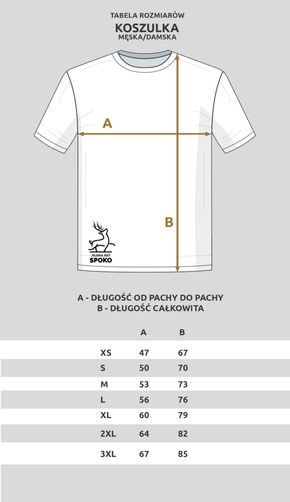 Tabela rozmiarów dla koszulek od Jelenia jest SPOKO